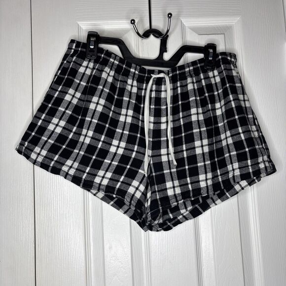 Dip Pants - Dip Women’s XL Sleepwear Black White Plaid Flannel Pajama Shorts Drawstring
